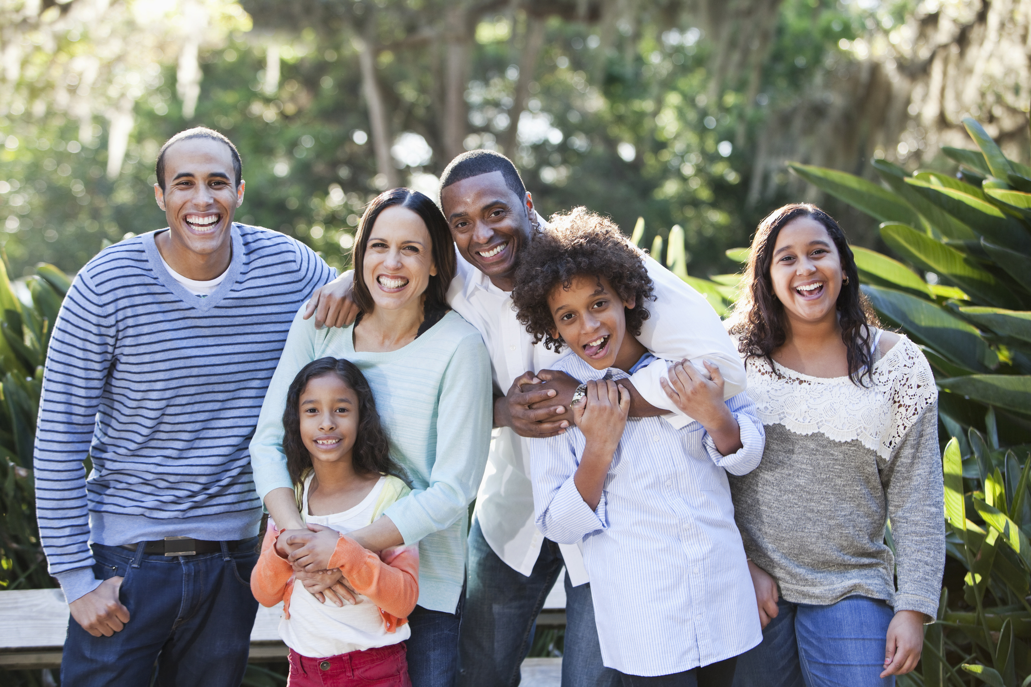 Interracial family - African American father and Caucasian mother with four children (19, 11, 9 and 6 years)